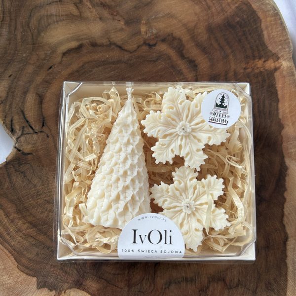 ŚWIECE - ZESTAW - CHOINKA z 2 ŚNIŻYNKAMI